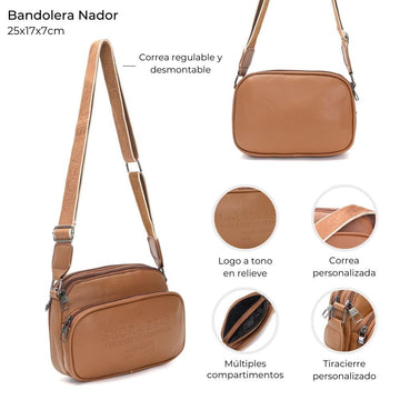 Bandolera Nador Cierre Decorativo Con Bolsillo Frontal Xxcm Caramel